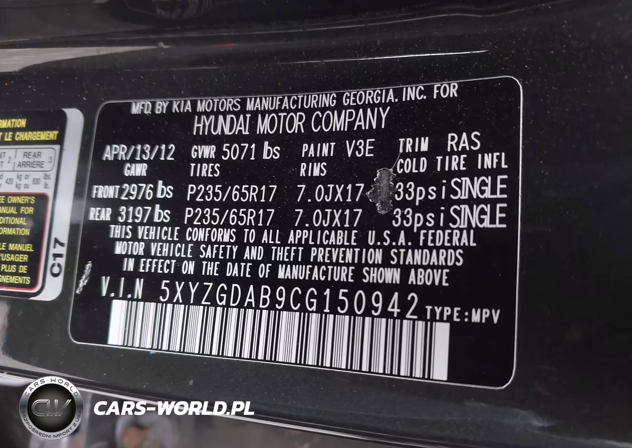 2012 Hyundai Santa Fe Gls VIN:5XYZGDAB9CG150942 - 9