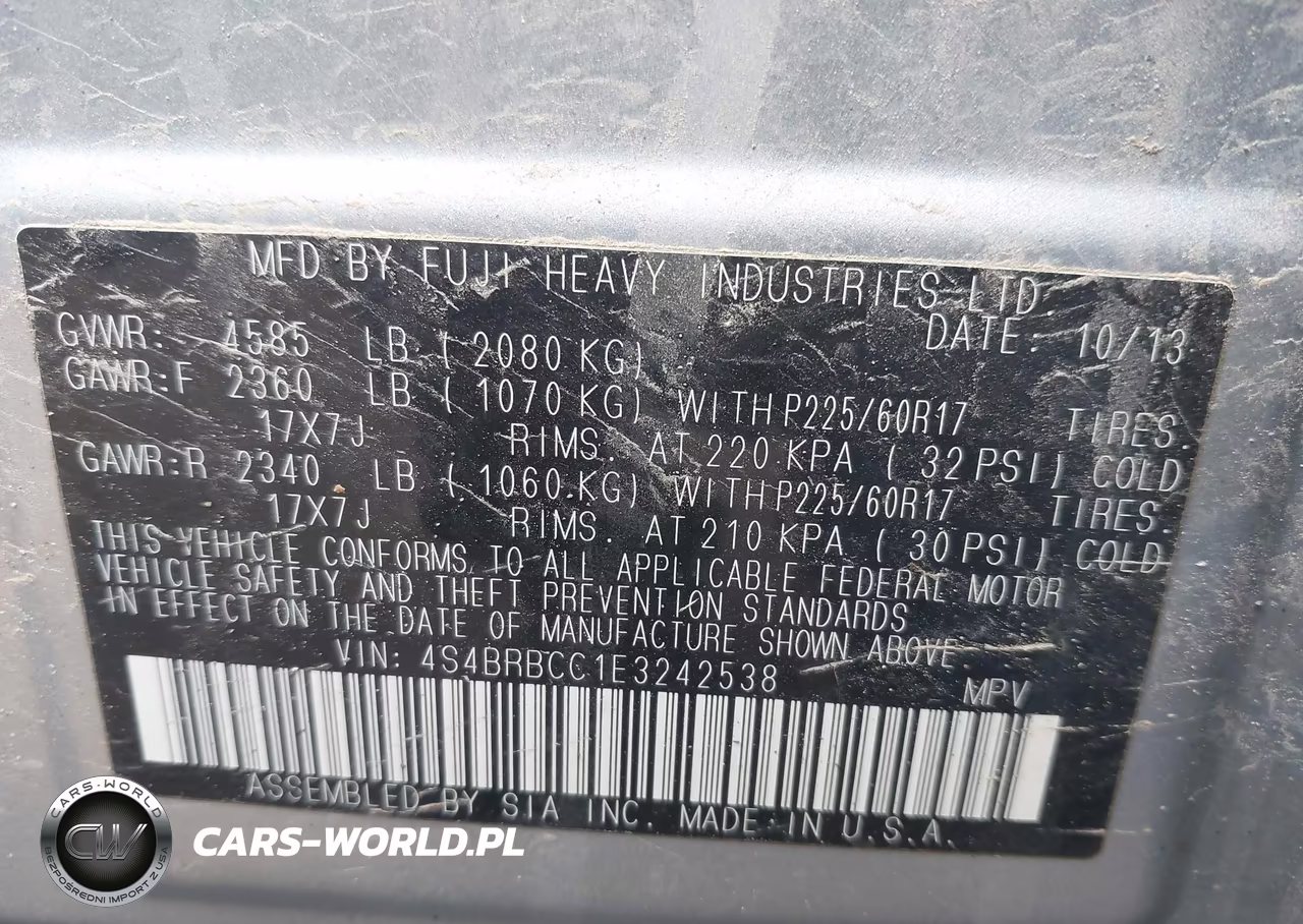 2014 Subaru Outback 2.5I Premium VIN:4S4BRBCC1E3242538 - 9