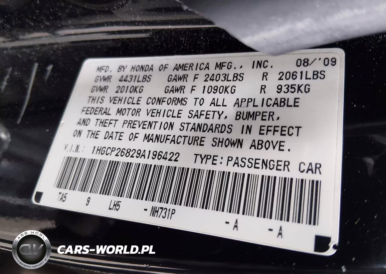 2009 Honda Accord 2.4 Ex-L VIN:1HGCP26829A196422 - 9