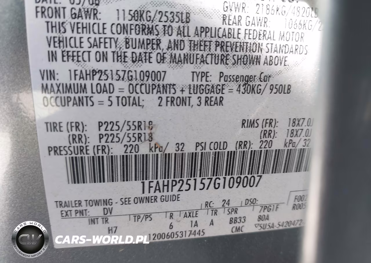 2007 Ford Five Hundred Limited VIN:1FAHP25157G109007 - 9