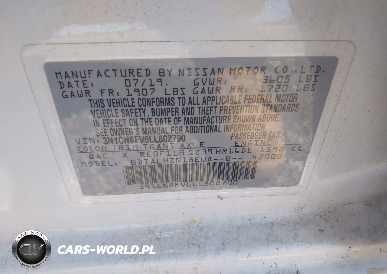 2020 Nissan Versa Sr Xtronic Cvt VIN:3N1CN8FV6LL802790 - 9