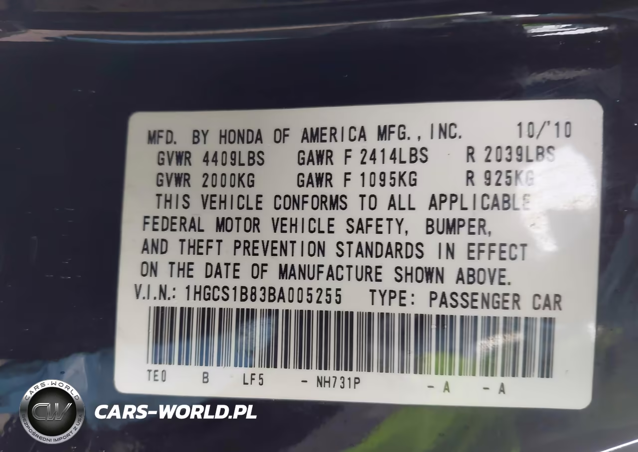 2011 Honda Accord 2.4 Ex-L VIN:1HGCS1B83BA005255 - 9