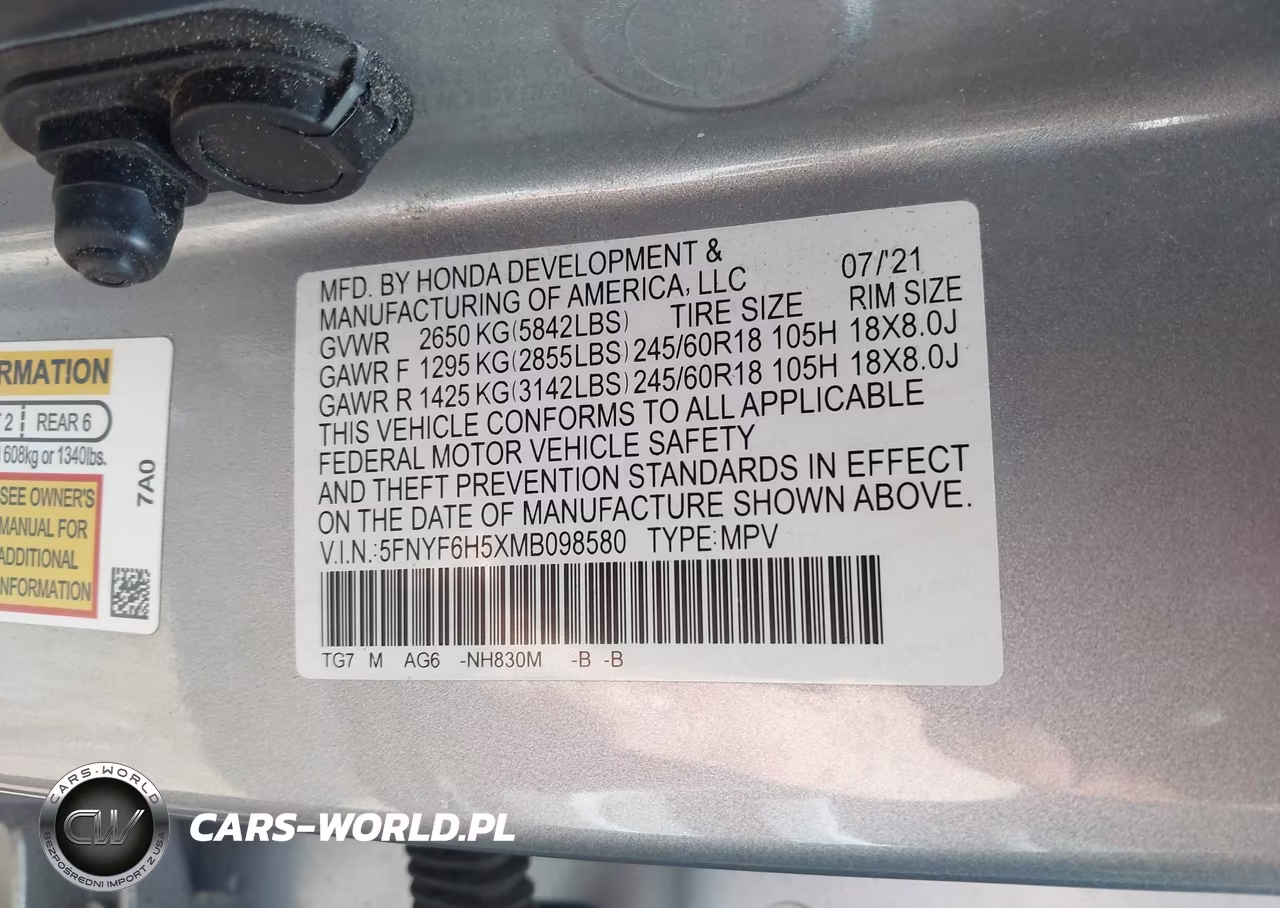 2021 Honda Pilot Awd Ex-L VIN:5FNYF6H5XMB098580 - 9