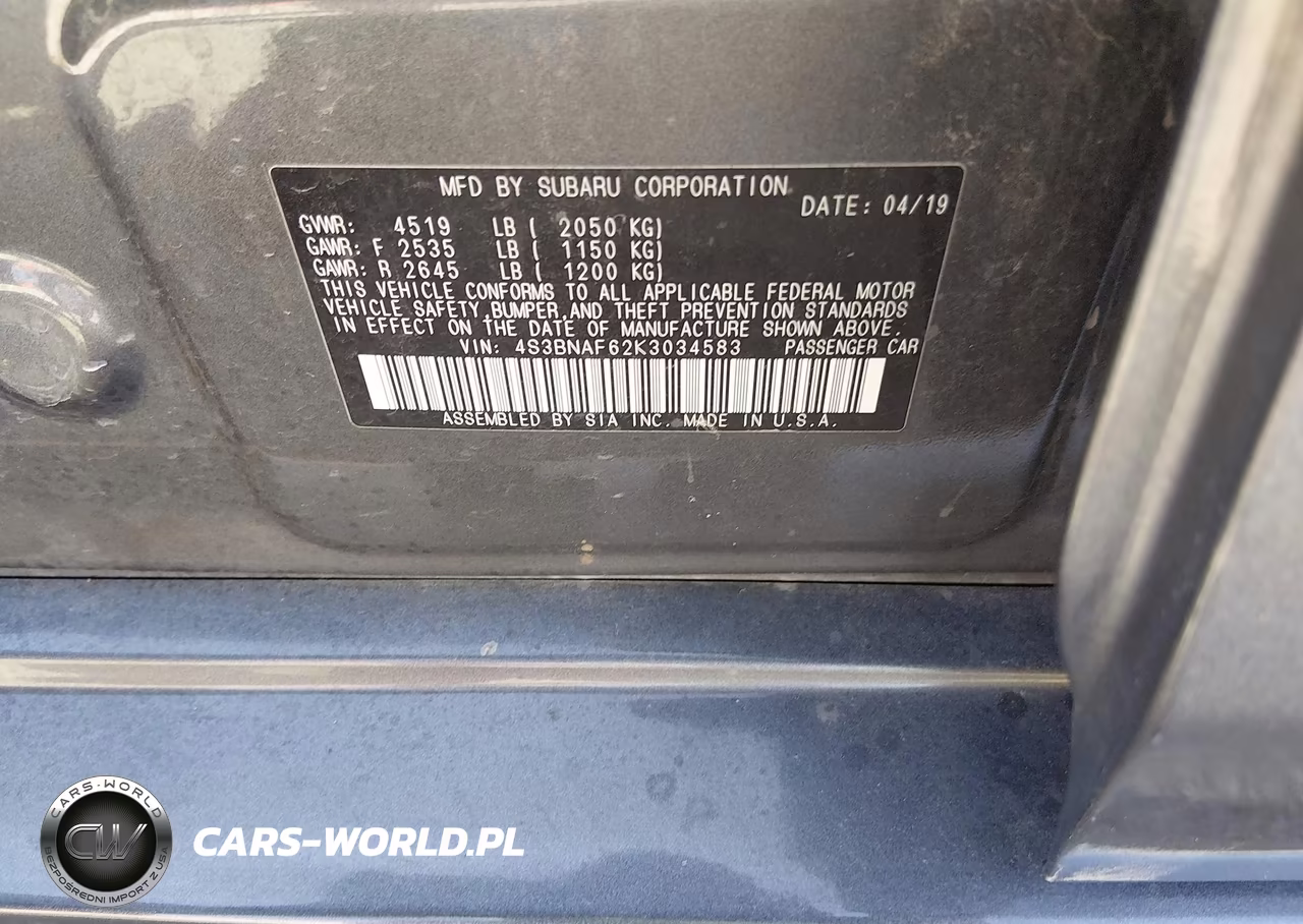2019 Subaru Legacy 2.5I Premium VIN:4S3BNAF62K3034583 - 9