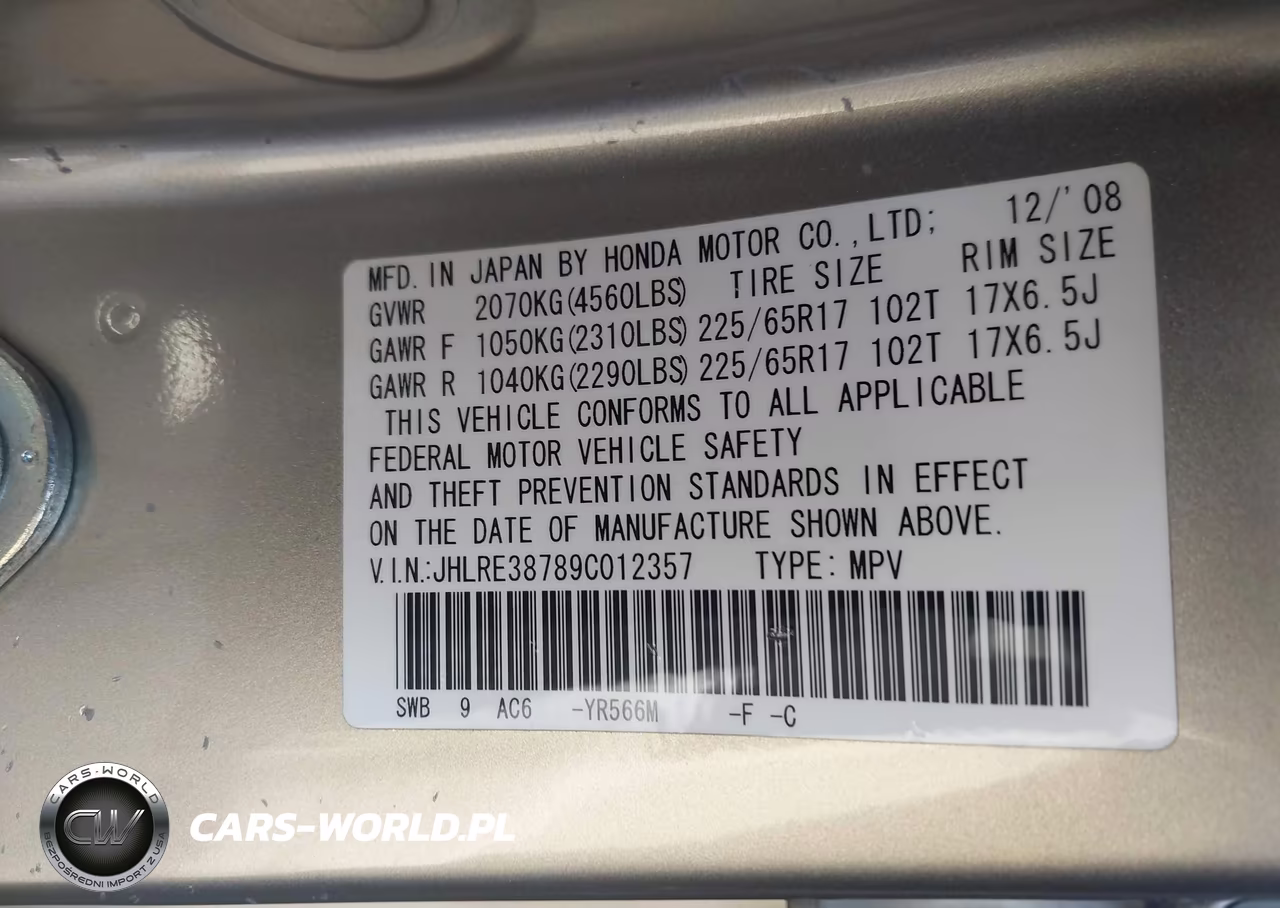 2009 Honda Cr-V Ex-L VIN:JHLRE38789C012357 - 9