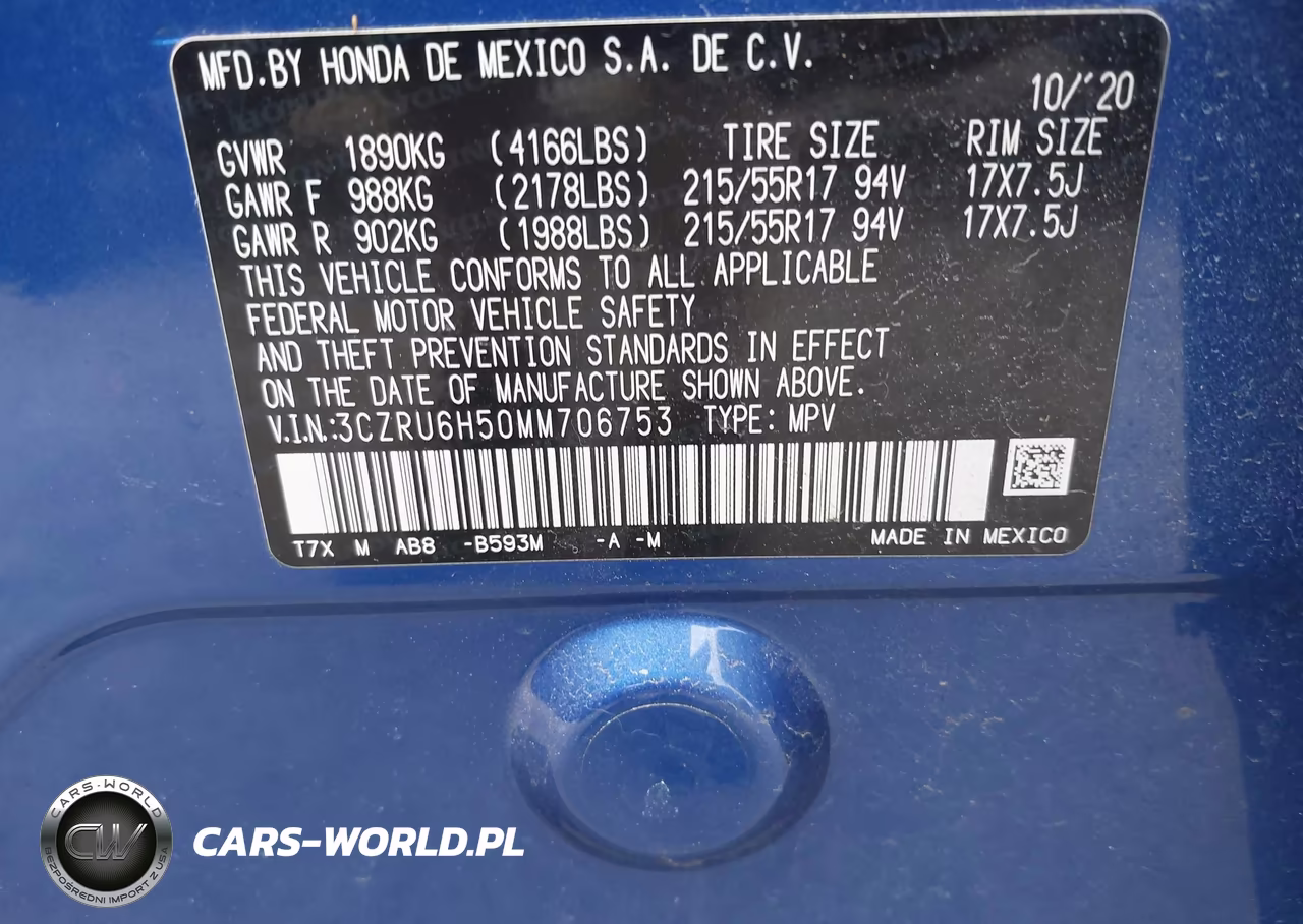 2021 Honda Hr-V Awd Ex VIN:3CZRU6H50MM706753 - 9