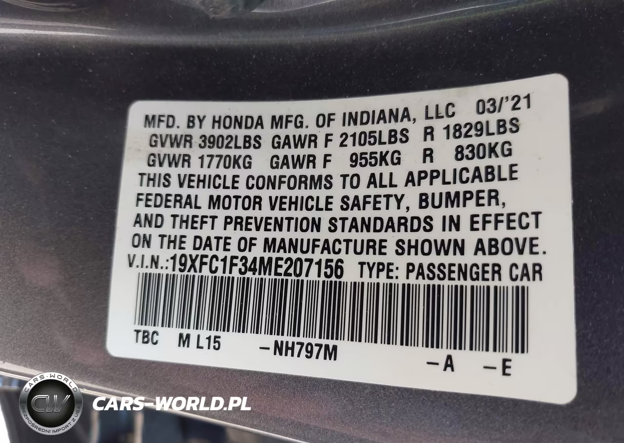 2021 Honda Civic Ex VIN:19XFC1F34ME207156 - 9