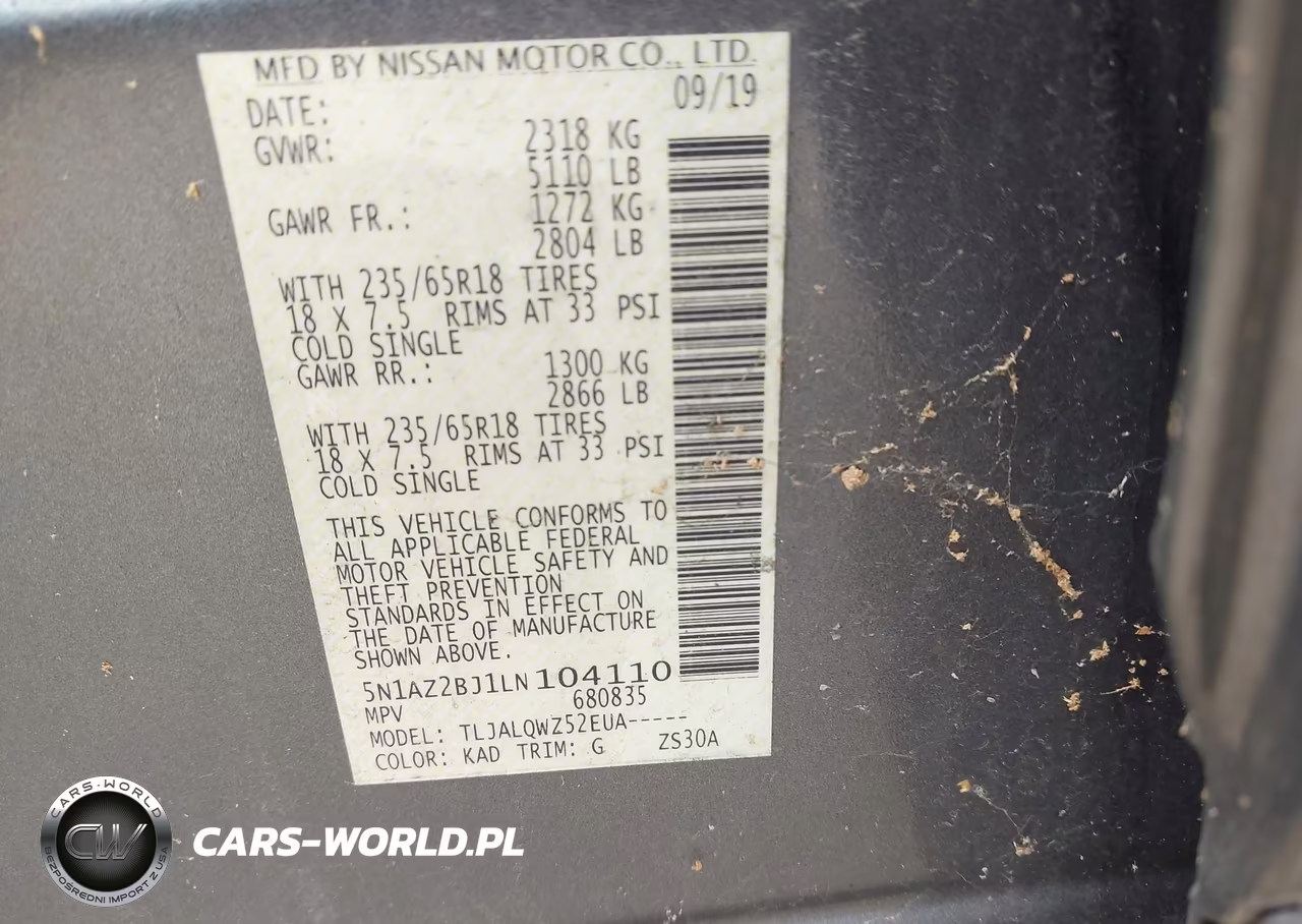 2020 Nissan Murano Sv Fwd VIN:5N1AZ2BJ1LN104110 - 9