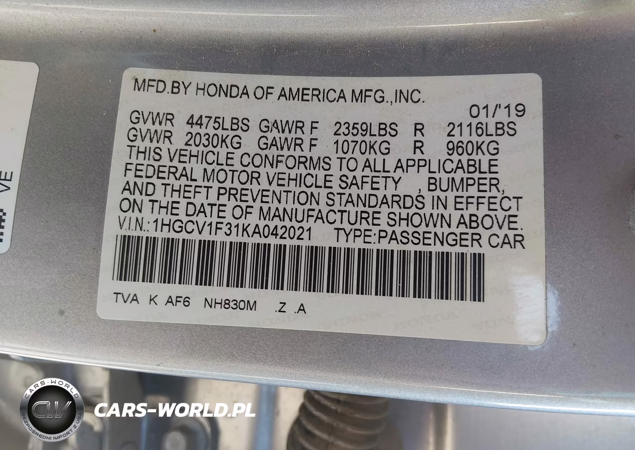2019 Honda Accord Sport VIN:1HGCV1F31KA042021 - 9