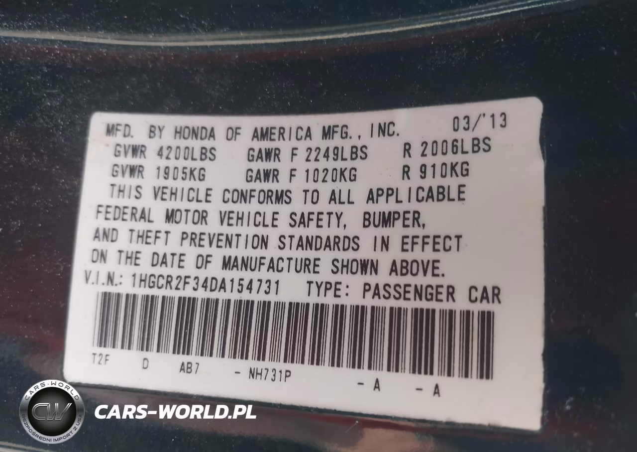 2013 Honda Accord Lx VIN:1HGCR2F34DA154731 - 9