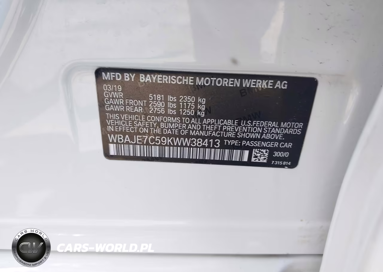 2019 BMW 540I xDrive VIN:WBAJE7C59KWW38413 - 9