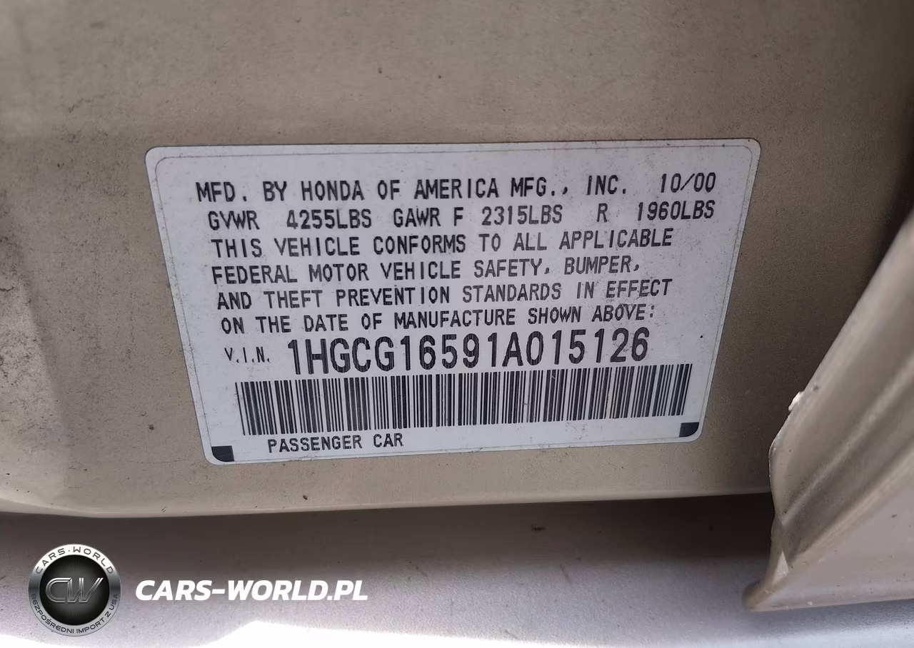 2001 Honda Accord 3.0 Ex VIN:1HGCG16591A015126 - 9