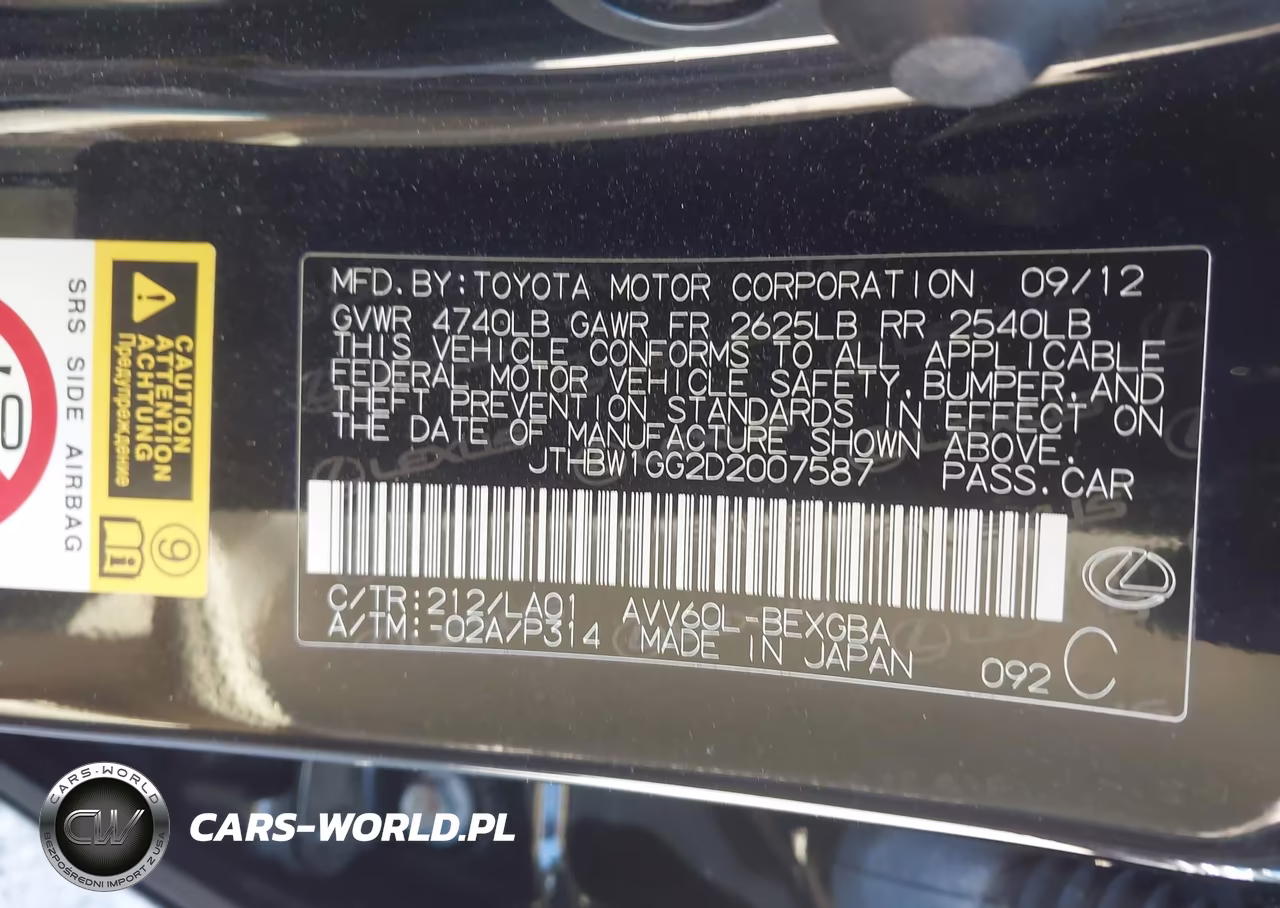 2013 Lexus Es 300H VIN:JTHBW1GG2D2007587 - 9