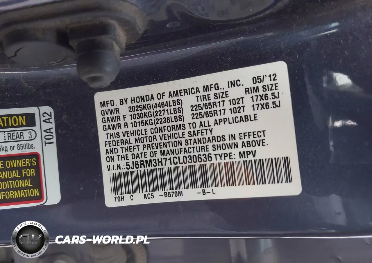 2012 Honda Cr-V Ex-L VIN:5J6RM3H71CL030636 - 9