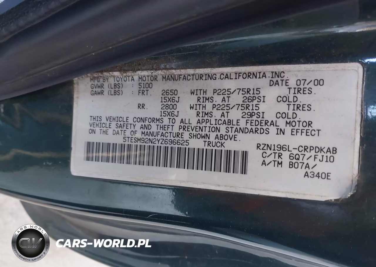 2000 Toyota Tacoma Prerunner VIN:5TESM92N2YZ696625 - 9