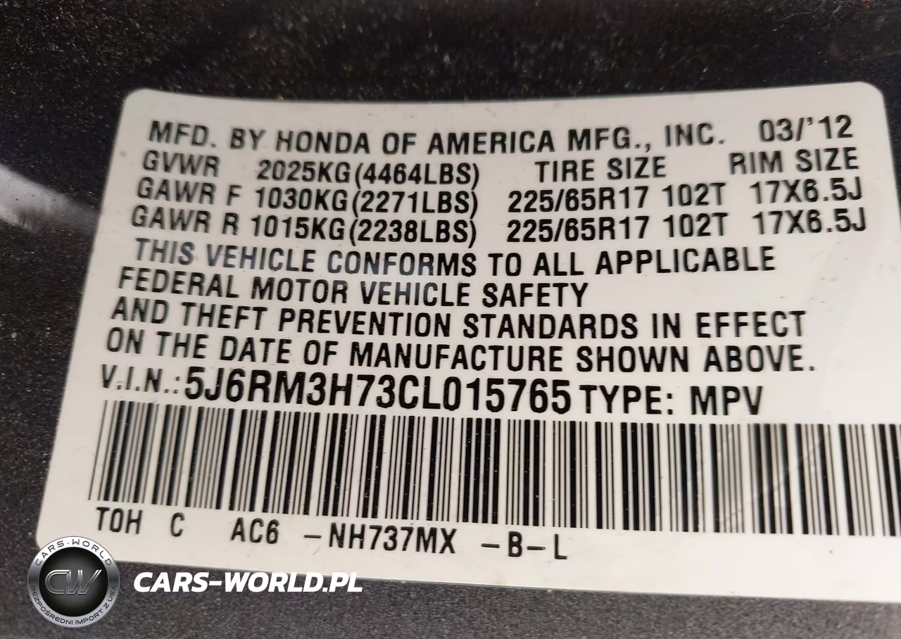 2012 Honda Cr-V Ex-L VIN:5J6RM3H73CL015765 - 9