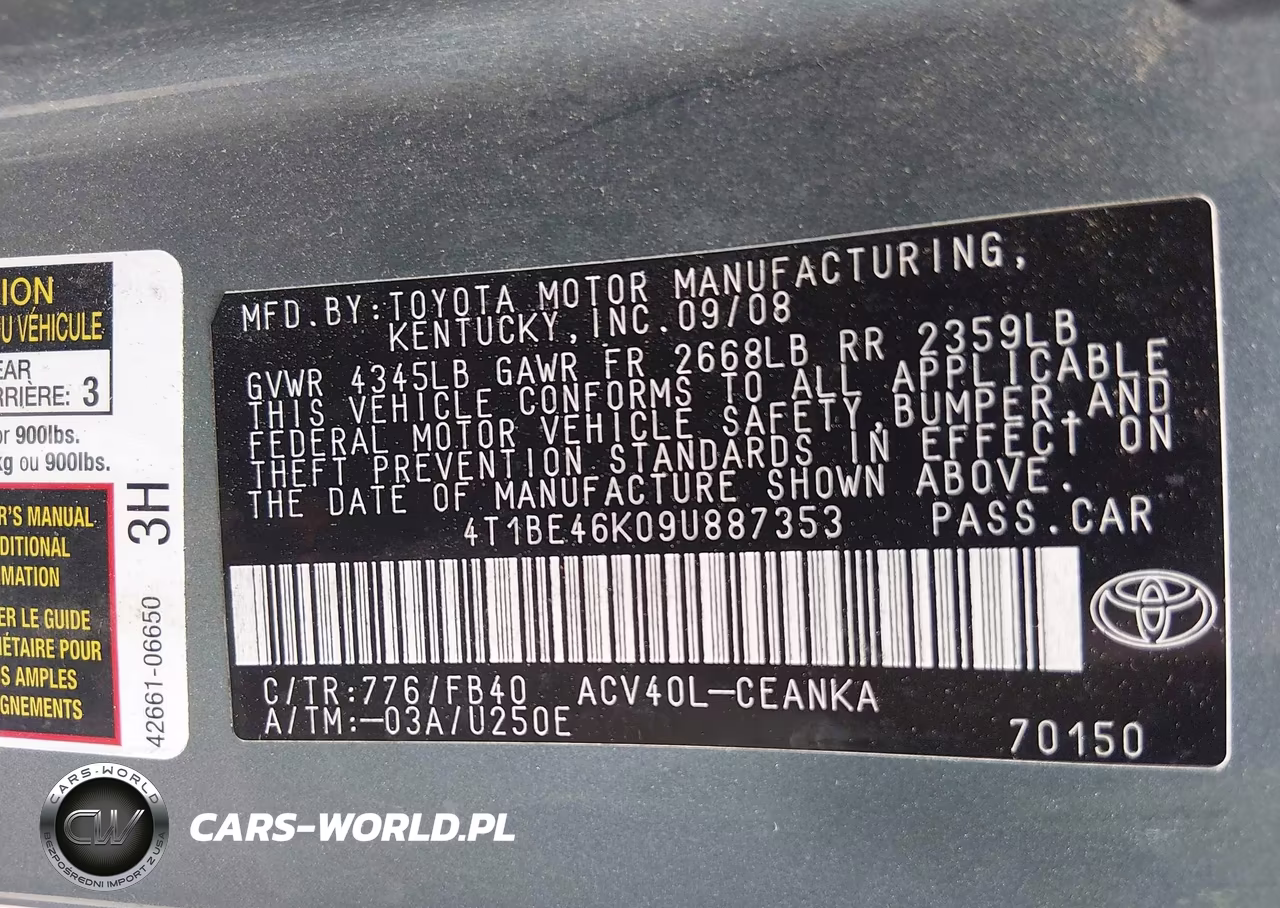 2009 Toyota Camry Le VIN:4T1BE46K09U887353 - 9
