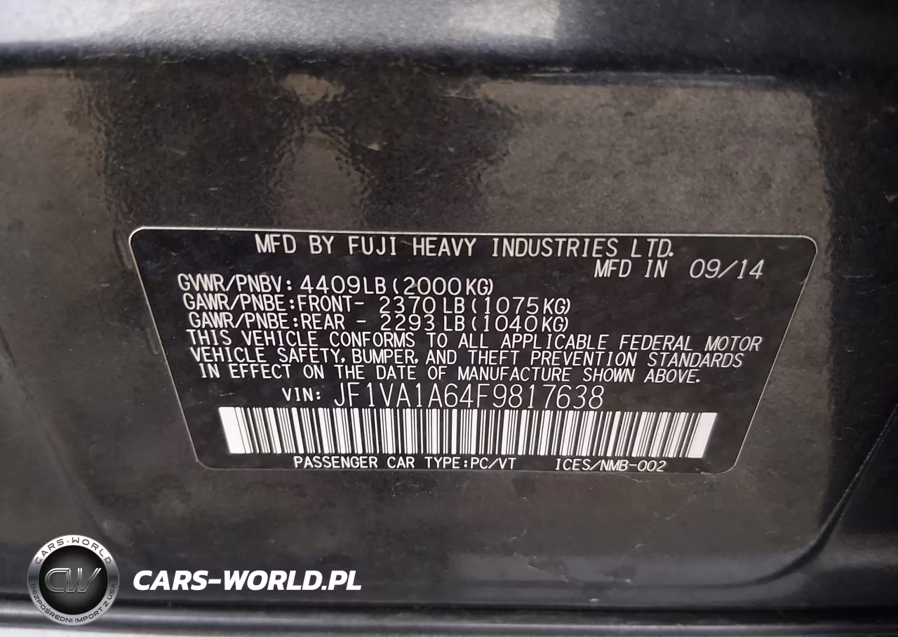 2015 Subaru Wrx VIN:JF1VA1A64F9817638 - 9