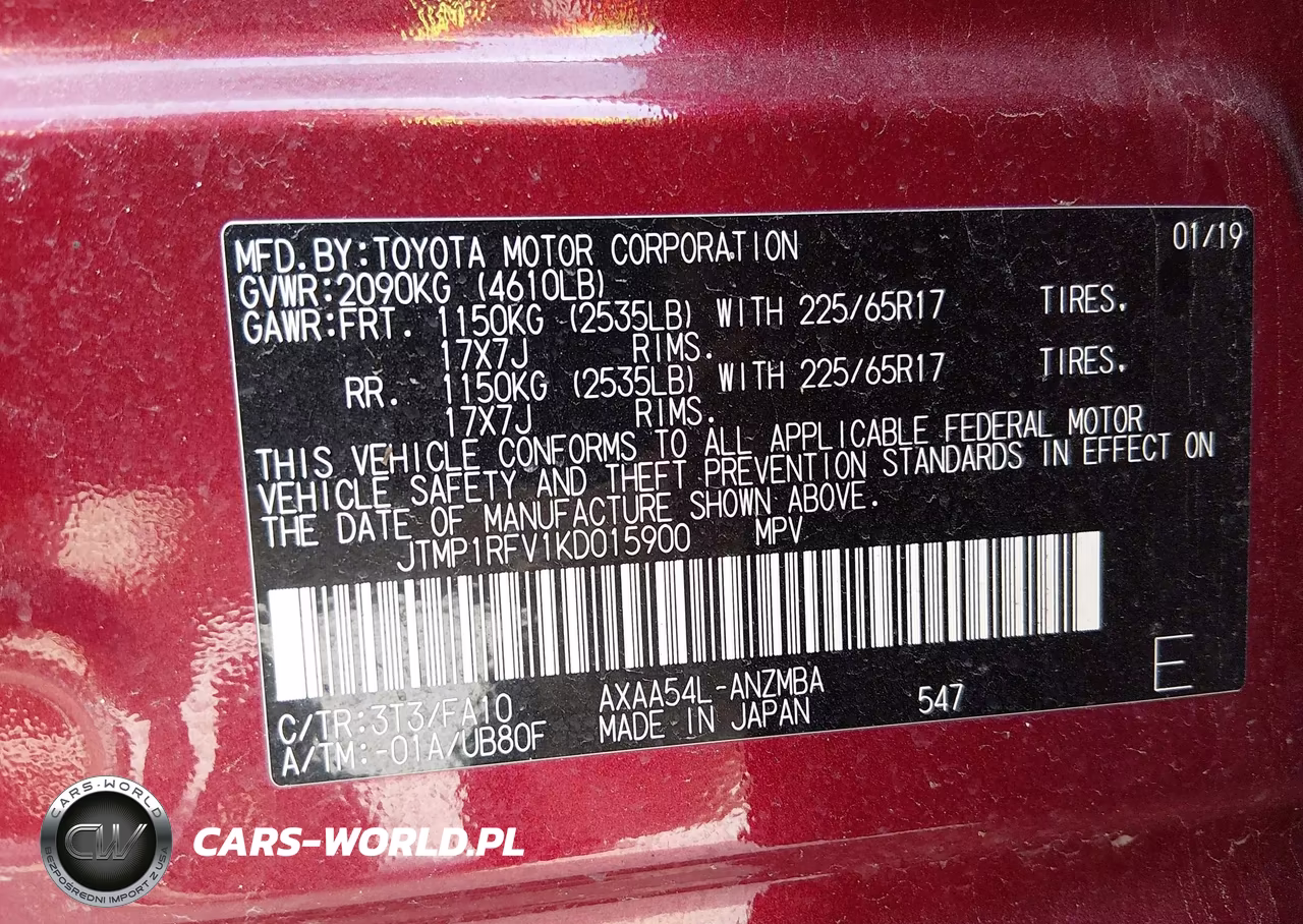 2019 Toyota Rav4 Xle VIN:JTMP1RFV1KD015900 - 9