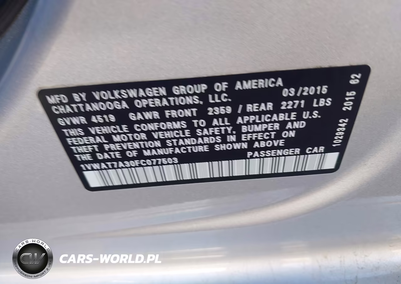 2015 Volkswagen Passat 1.8T Limited Edition VIN:1VWAT7A30FC077503 - 9