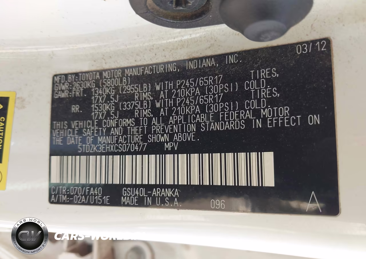 2012 Toyota Highlander Base V6 VIN:5TDZK3EHXCS070477 - 9