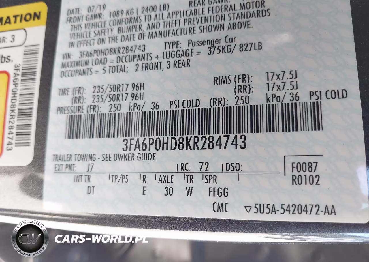 2019 Ford Fusion Se VIN:3FA6P0HD8KR284743 - 9
