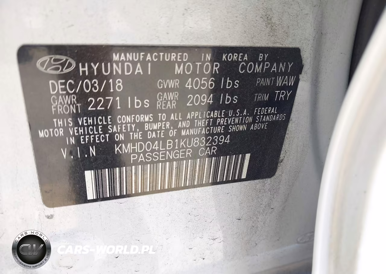 2019 Hyundai Elantra Sport VIN:KMHD04LB1KU832394 - 9