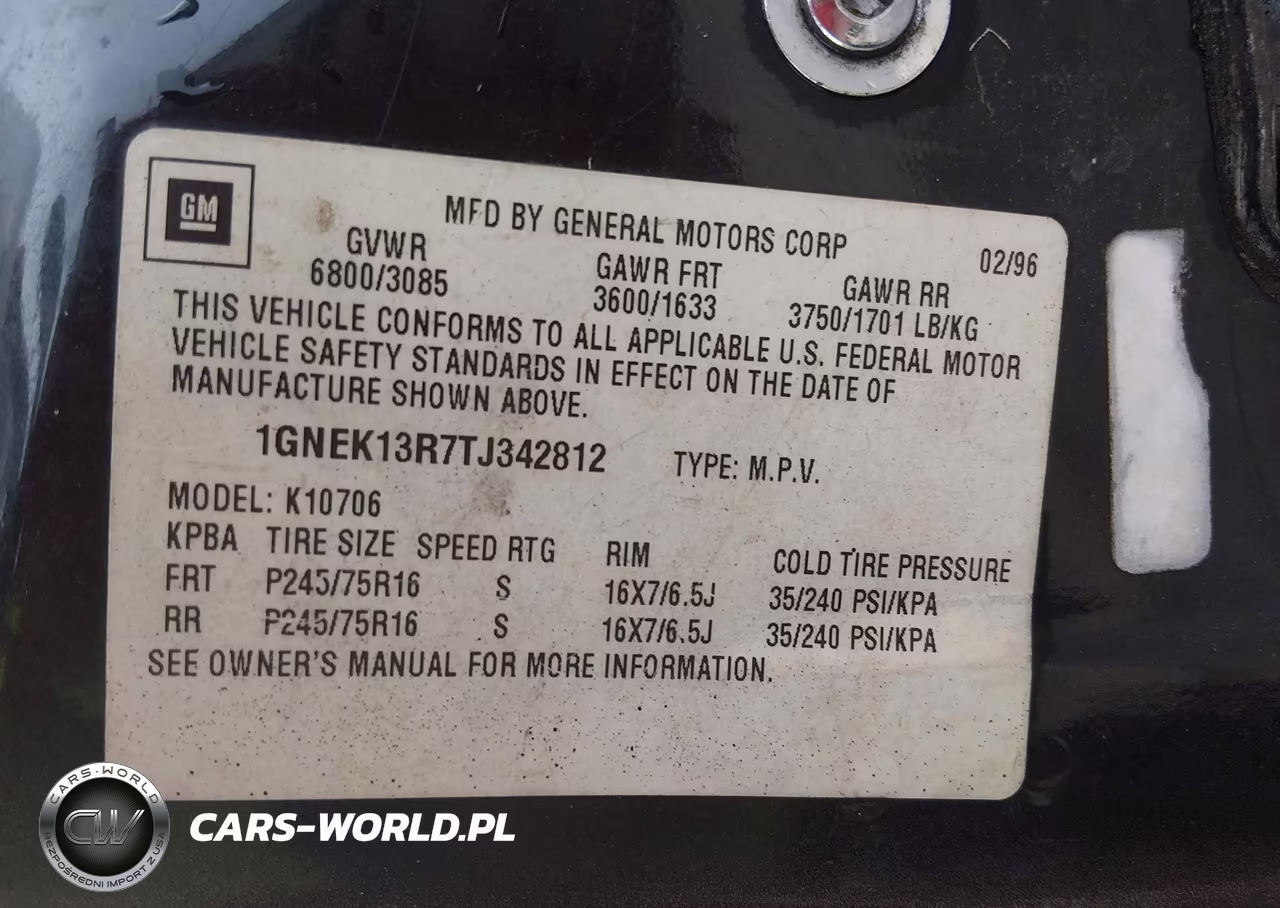 1996 Chevrolet Tahoe K1500 VIN:1GNEK13R7TJ342812 - 9