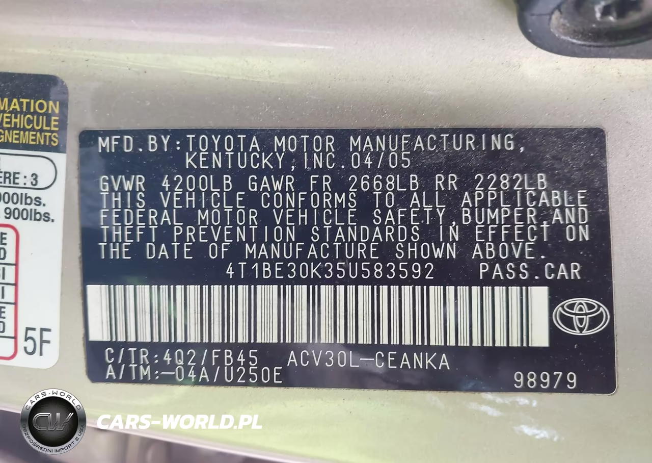 2005 Toyota Camry Le VIN:4T1BE30K35U583592 - 9