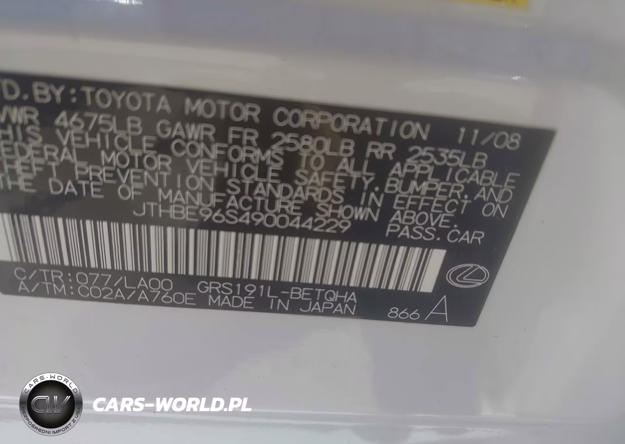 2009 Lexus Gs 350 VIN:JTHBE96S490044229 - 9