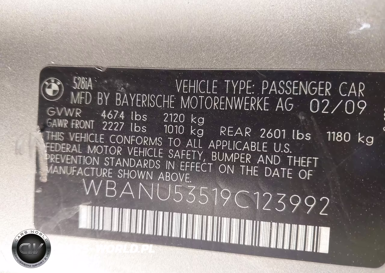 2009 BMW 528I VIN:WBANU53519C123992 - 9
