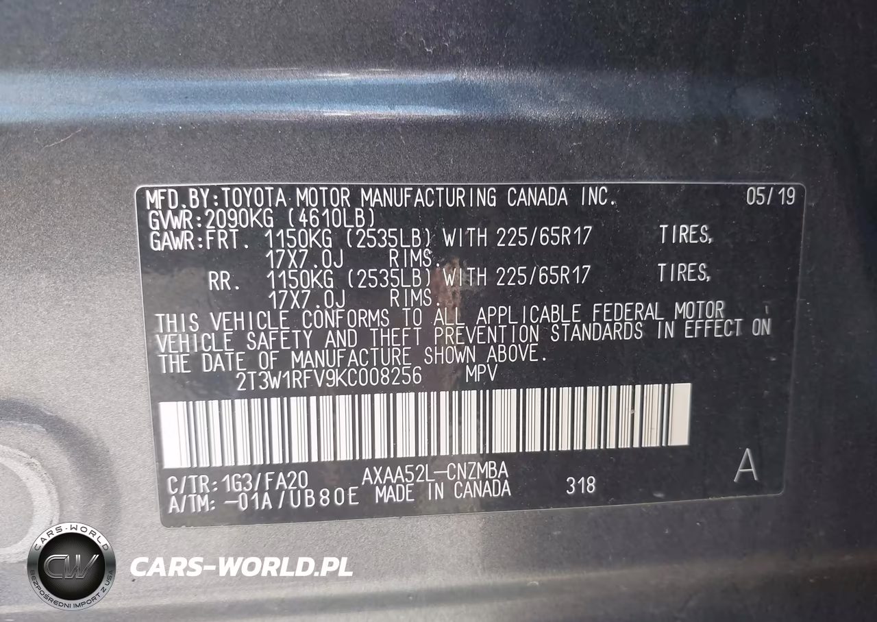 2019 Toyota Rav4 Xle VIN:2T3W1RFV9KC008256 - 9