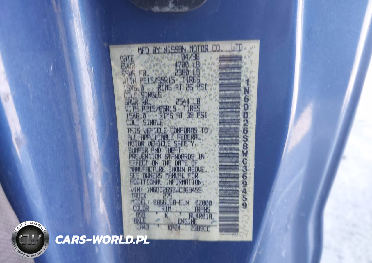1998 Nissan Frontier VIN:1N6DD26S8WC369459 - 9