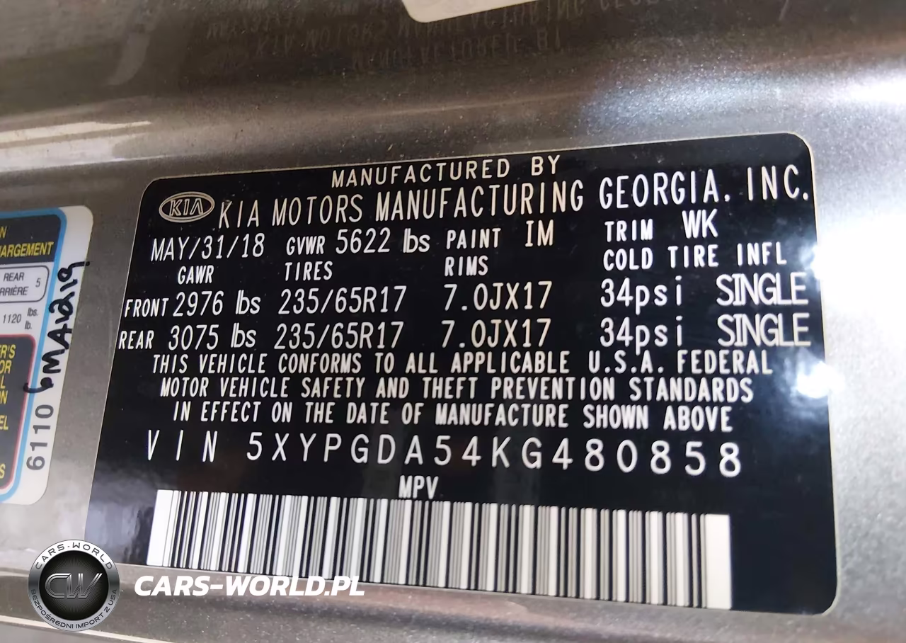 2019 Kia Sorento 3.3L Lx VIN:5XYPGDA54KG480858 - 9