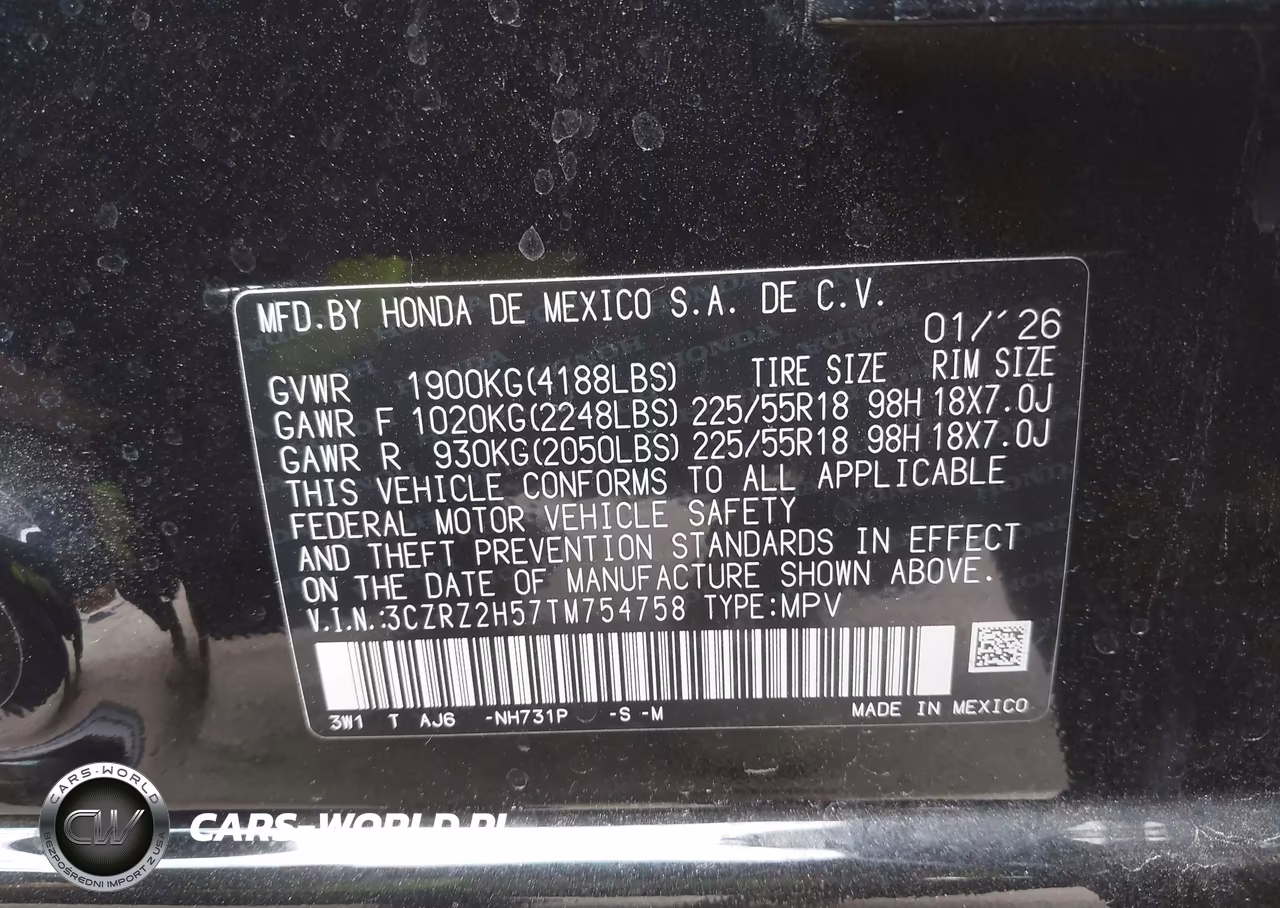 2026 Honda Hr-V Awd Sport VIN:3CZRZ2H57TM754758 - 9