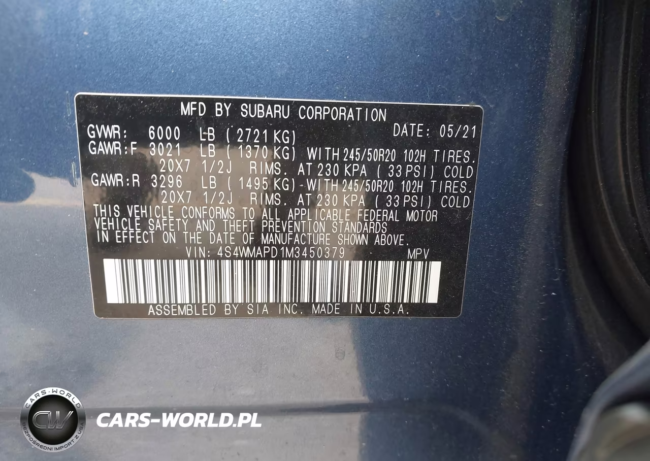 2021 Subaru Ascent Limited VIN:4S4WMAPD1M3450379 - 9