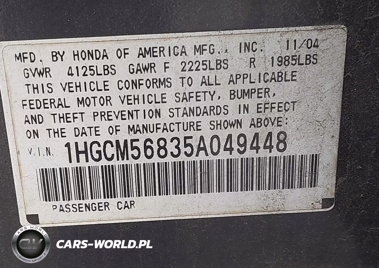 2005 Honda Accord 2.4 Ex VIN:1HGCM56835A049448 - 9
