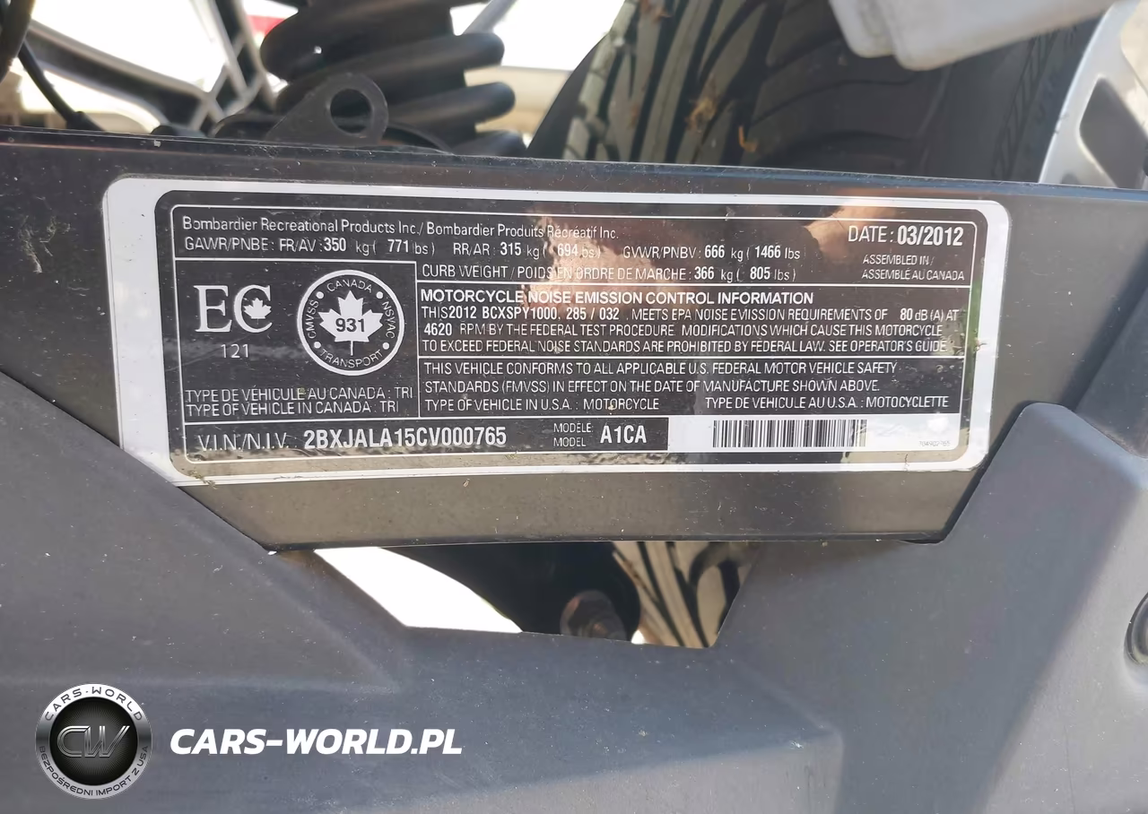 2012 Can-Am Spyder Roadster Rs VIN:2BXJALA15CV000765 - 10