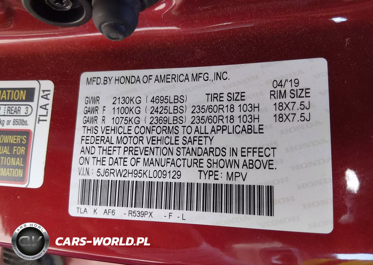 2019 Honda Cr-V Touring VIN:5J6RW2H95KL009129 - 9