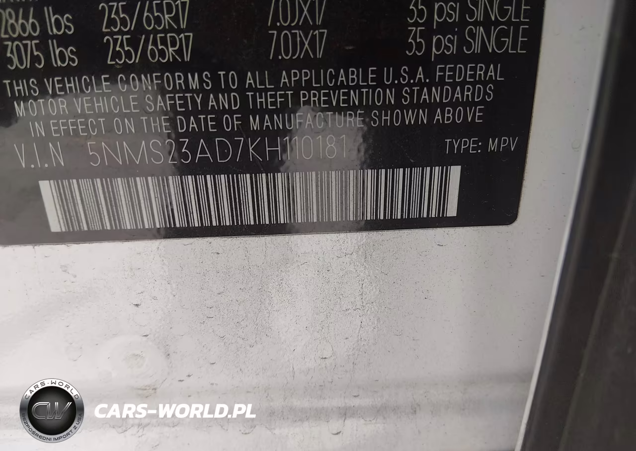 2019 Hyundai Santa Fe Se VIN:5NMS23AD7KH110181 - 9