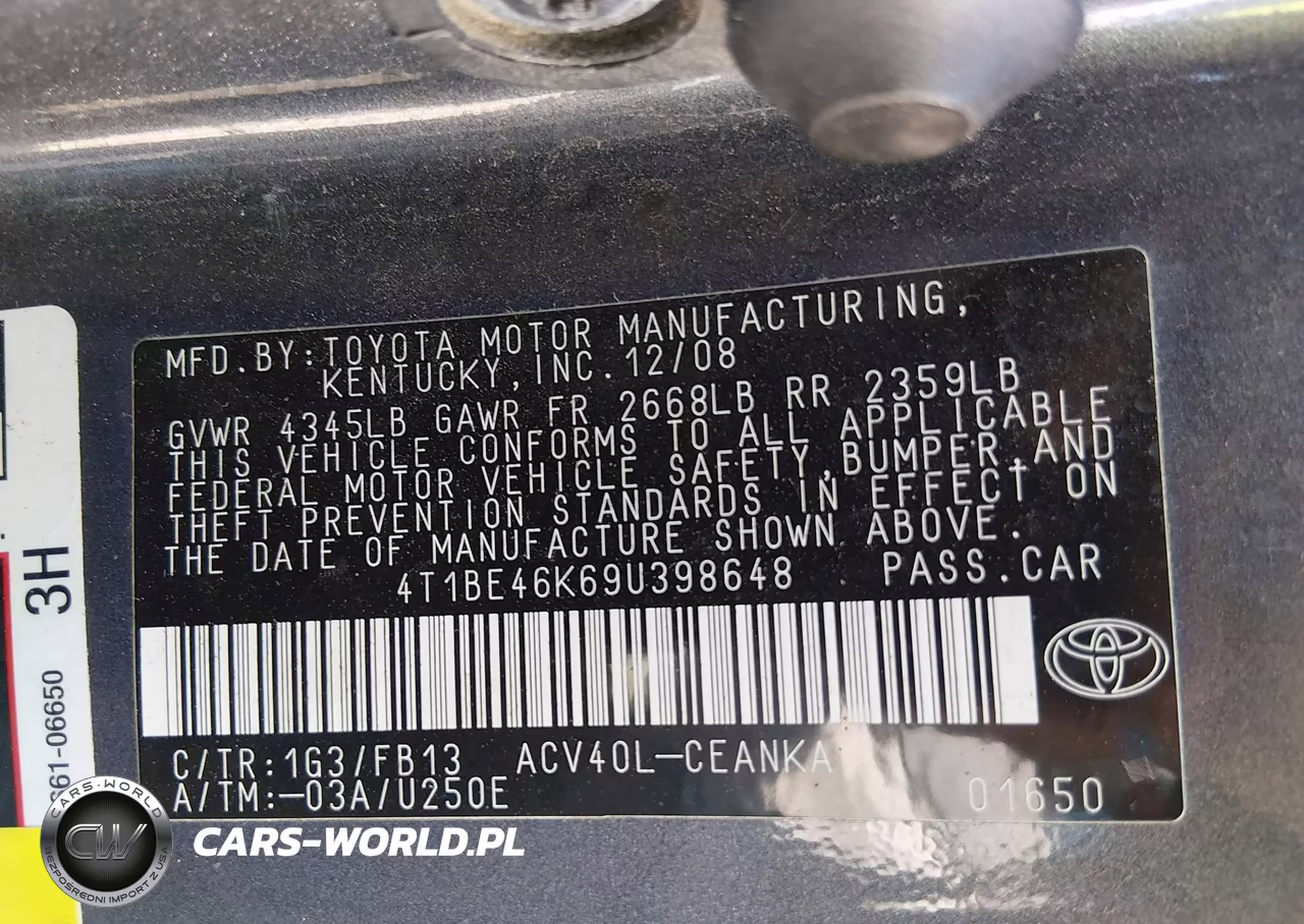 2009 Toyota Camry Le VIN:4T1BE46K69U398648 - 9