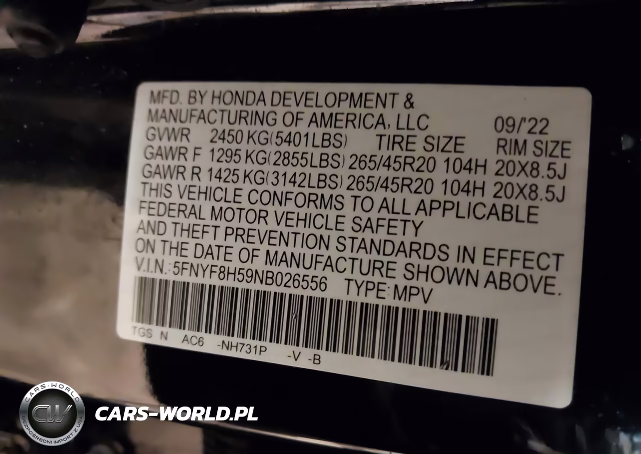 2022 Honda Passport Awd Ex-L VIN:5FNYF8H59NB026556 - 9