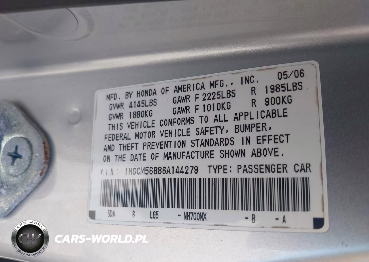 2006 Honda Accord Ex VIN:1HGCM56886A144279 - 9