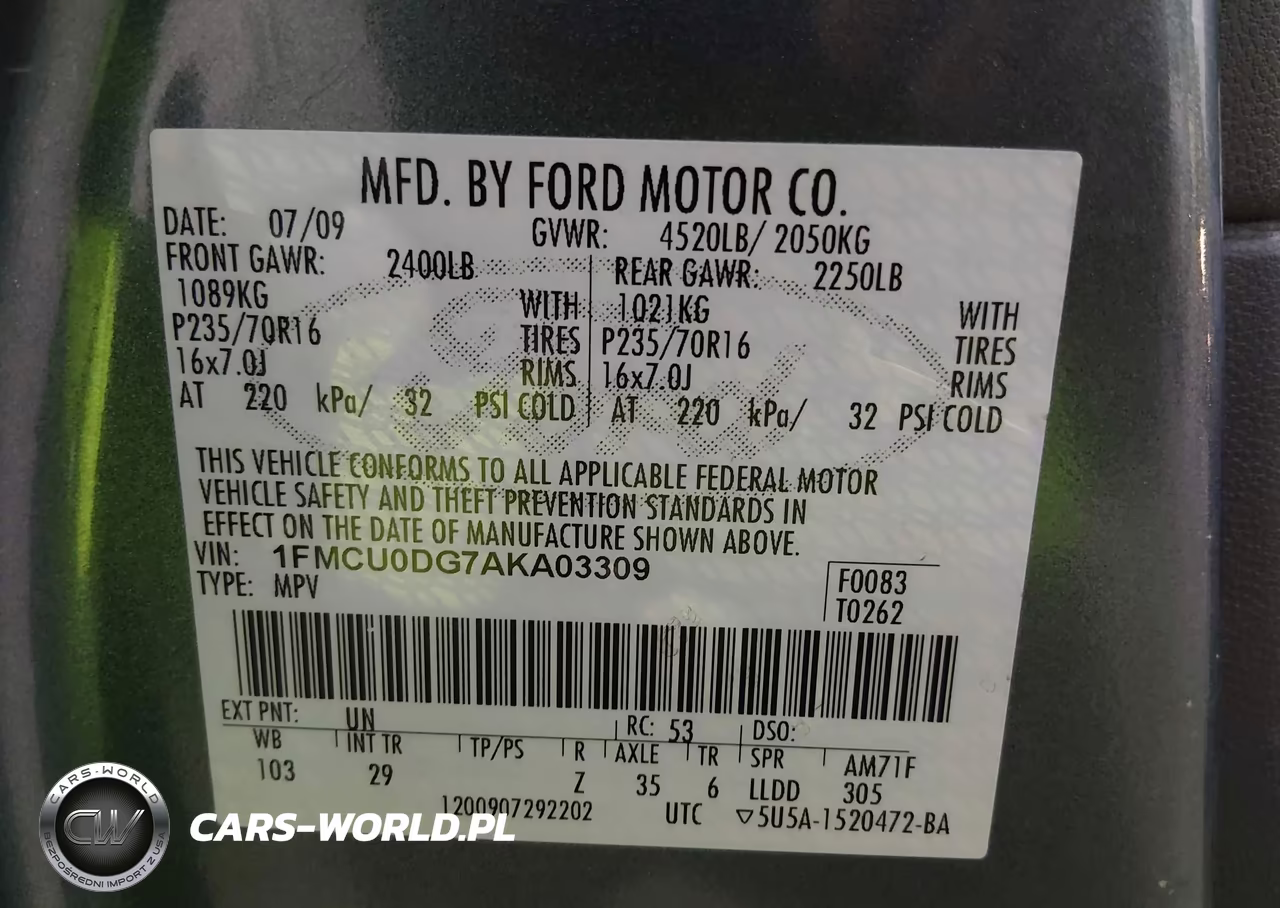 2010 Ford Escape Xlt VIN:1FMCU0DG7AKA03309 - 9