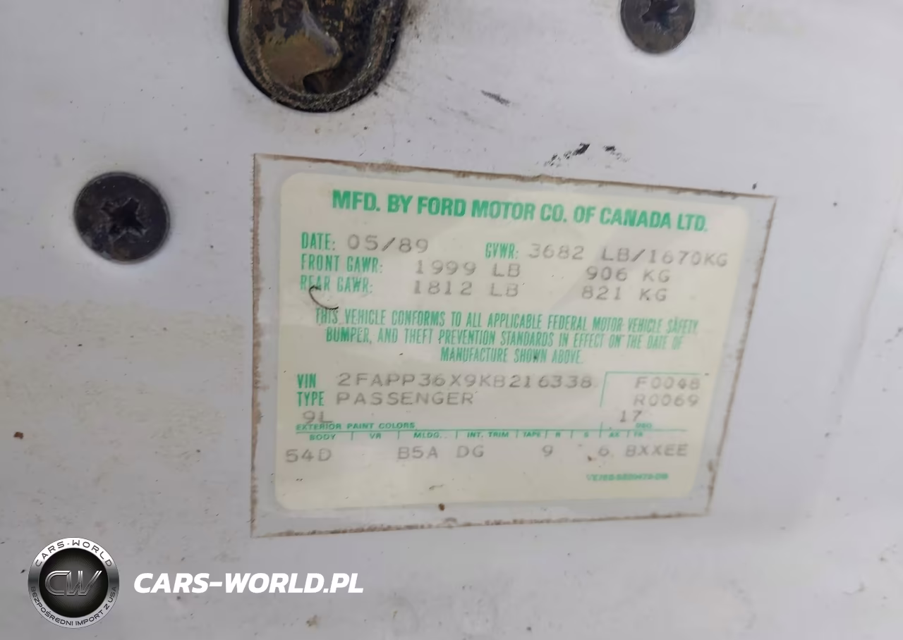 1989 Ford Tempo Gl VIN:2FAPP36X9KB216338 - 9