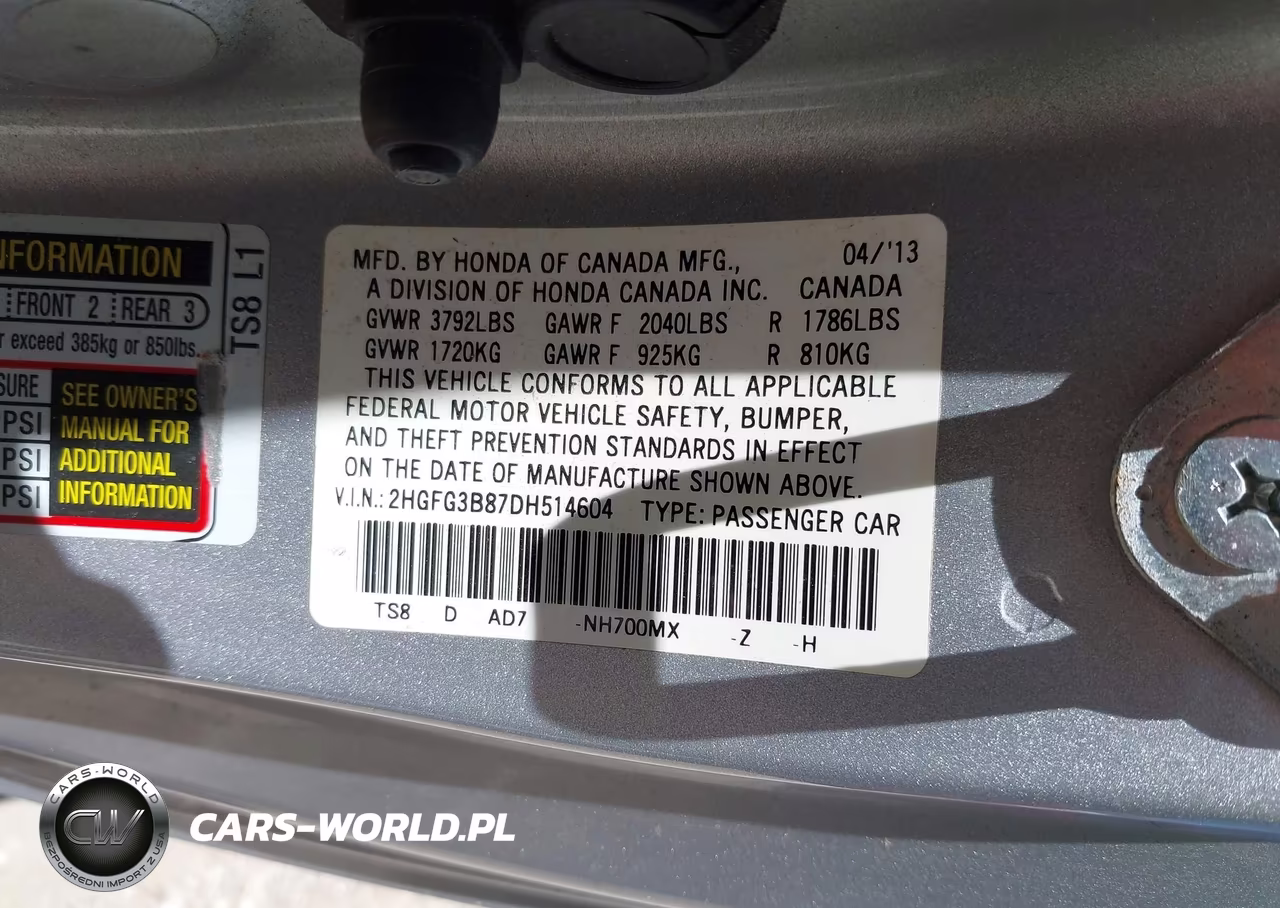 2013 Honda Civic Ex VIN:2HGFG3B87DH514604 - 9