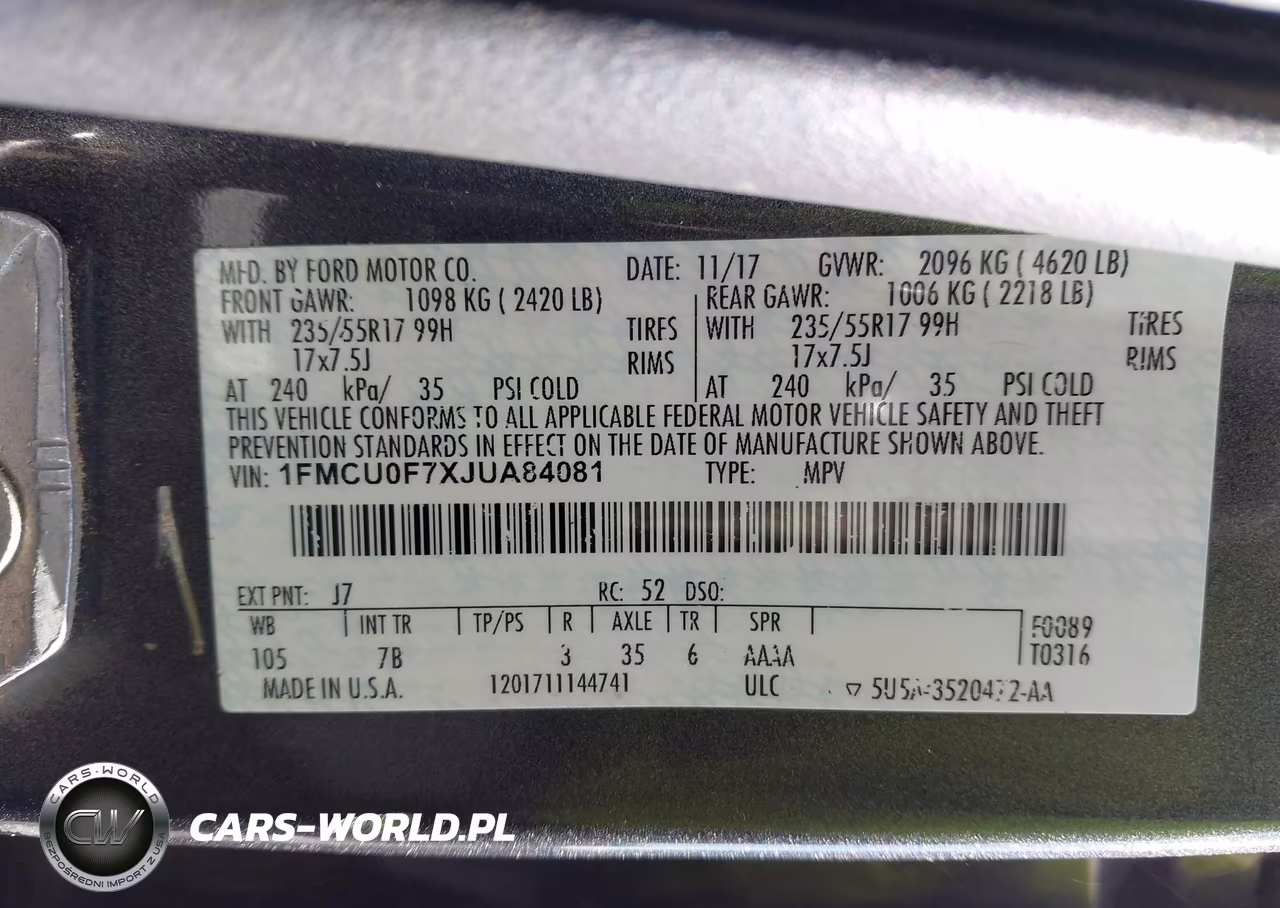 2018 Ford Escape S VIN:1FMCU0F7XJUA84081 - 9