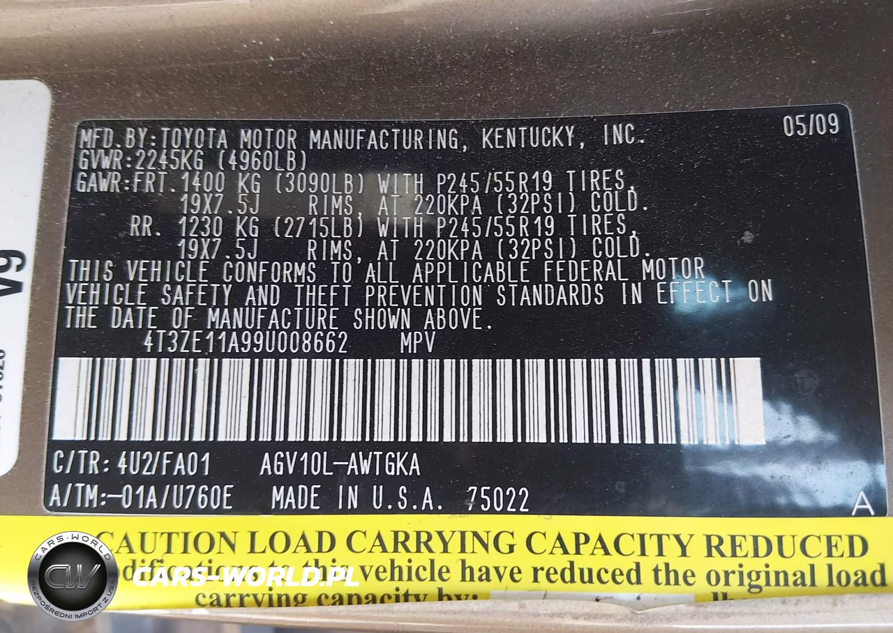 2009 Toyota Venza VIN:4T3ZE11A99U008662 - 9