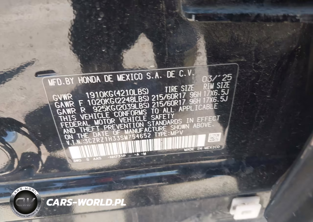 2025 Honda Hr-V 2Wd Lx VIN:3CZRZ1H33SM754652 - 9