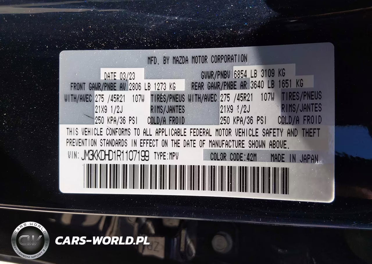 2024 Mazda Cx-90 3.3 Turbo Premium VIN:JM3KKDHD1R1107199 - 9